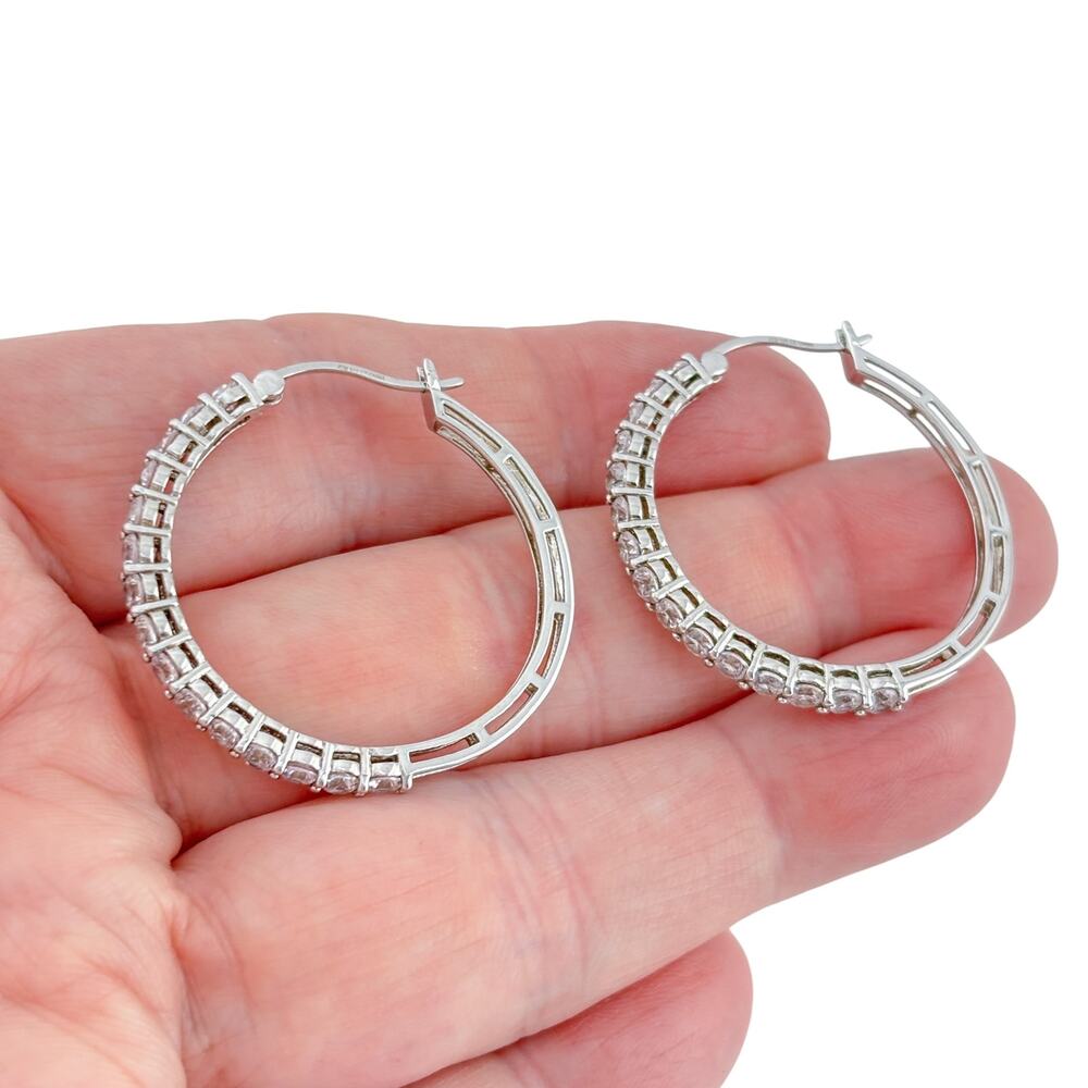 Vintage Sterling Silver 925 Cubic Zirconia Hoop Earrings
